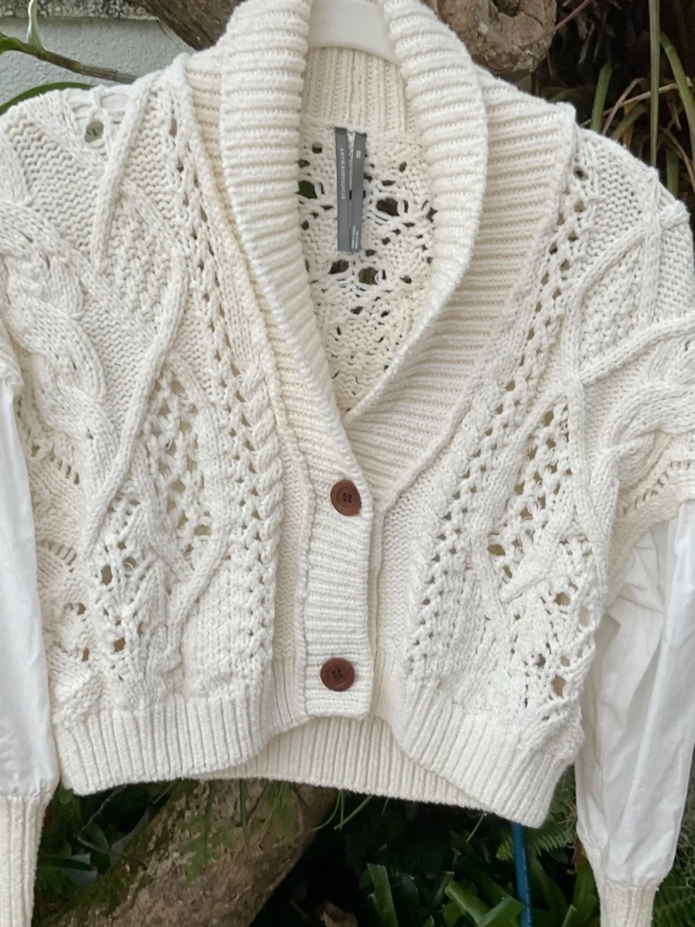 Anthropologie Short Cropped Cream Sweater